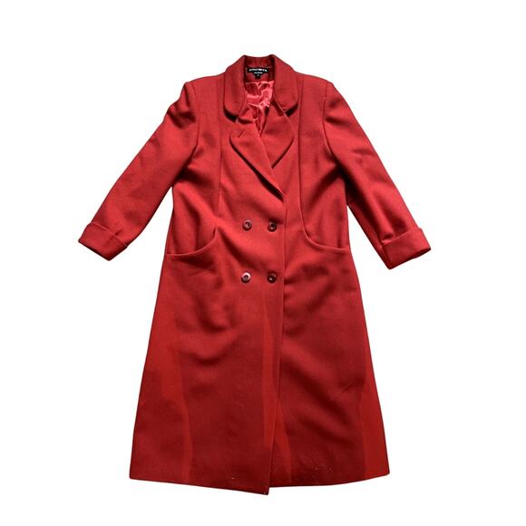 Vintage 90s Wool Red Long Duster Coat 14 Scandi Heritage Woods Soft Norm Winter - Picture 1 of 6
